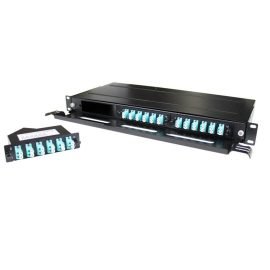19 inch Fiber Patch Panel for 3 LGX Cassettes, Metal with Support Bar – Black